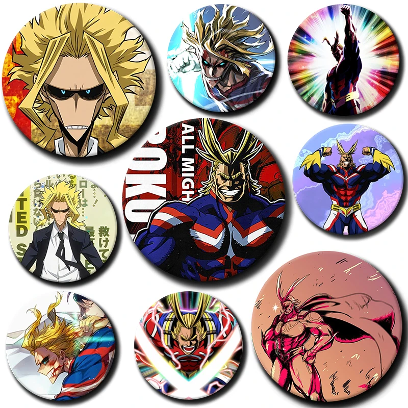 58mm Cartoon Character All Might Soft Button Pin Hero Anime Brooch Creative Badge for Backpack Clothes Decoration Gift