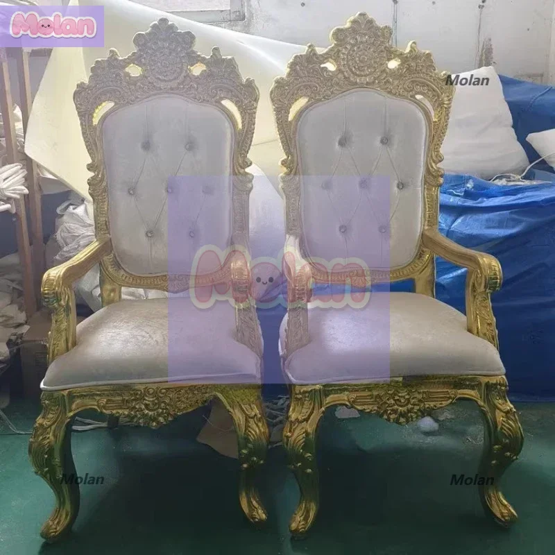 

European fabric dining chair, American high-end luxury gold carved armchair, hotel clubhouse photography backrest single