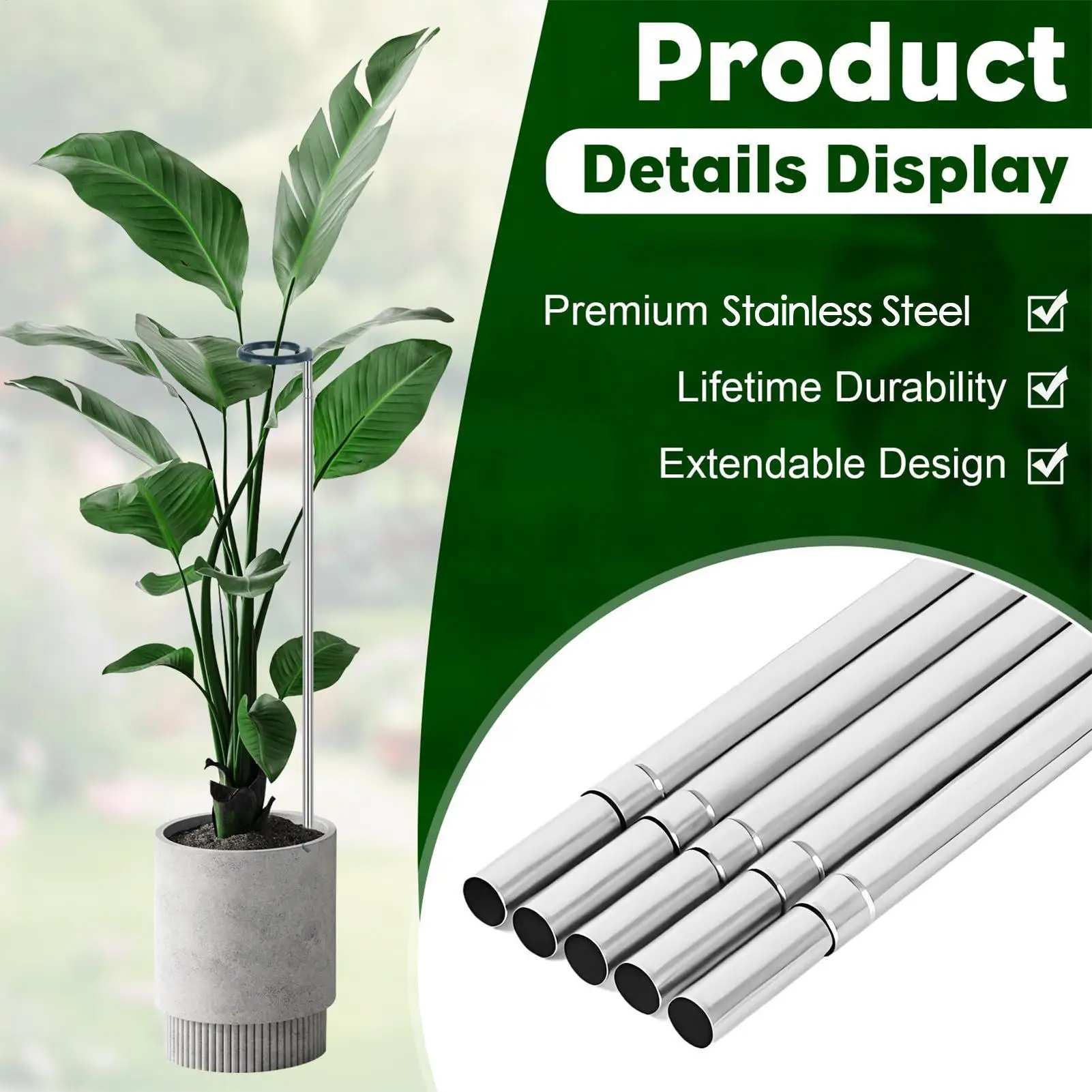 

Stick for Plant Support Indoor Plant Stakes with Adjustable Height 10 Pieces Flowers Climbing Stem Holder Pole with Clip