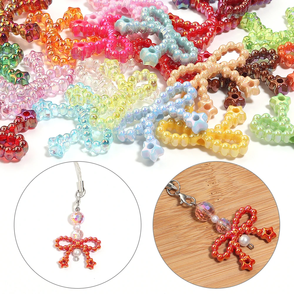 10pcs/lot Plating Color Bowknot Acrylic Beads Charms Sweet Bows Loose Spacer Beads For Jewelry Making DIY Necklace Bracelet