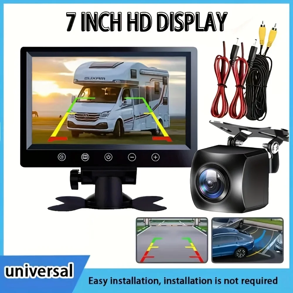 7-Inch HD Rear View Camera Monitor with Night Vision,Parking Guide Universal Fit for Trucks, Pickups, Trailers, Vans, Buses, Rvs