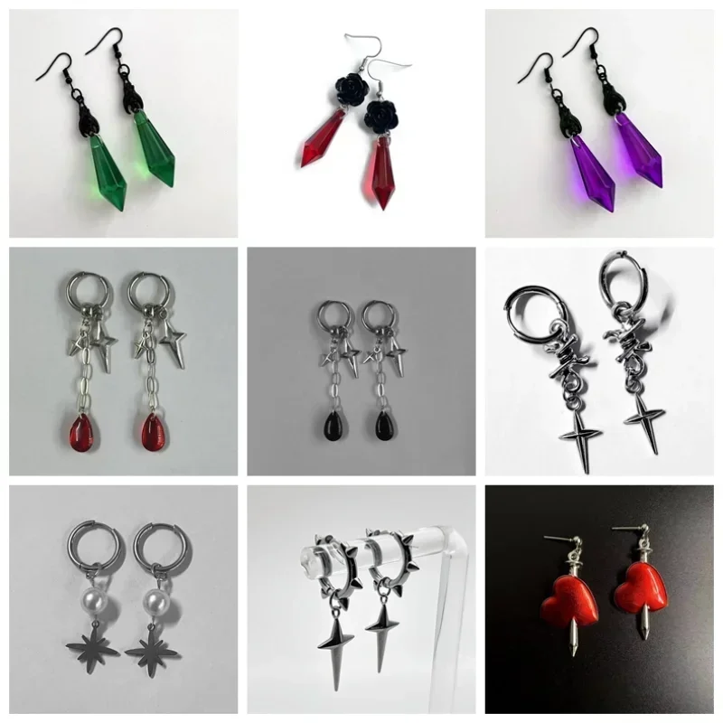 Pendientes góticos de vampiro y murciélago oscuro personalizados, cono de gota de sangre geométrica Vintage, accesorios creativos de joyería de bruja de cristal