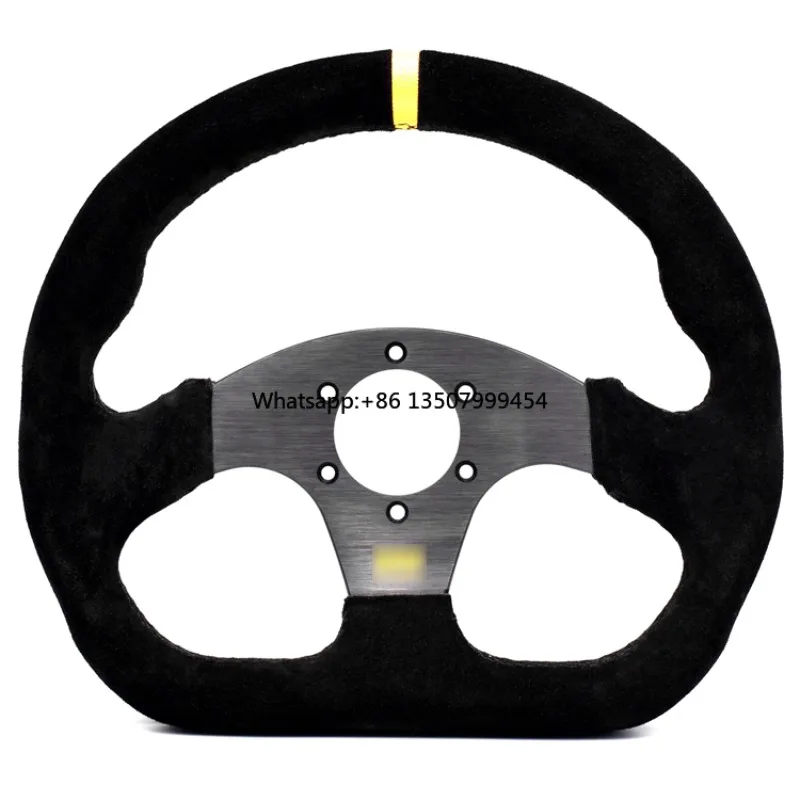 D-Shape Flat Drift Car Sport Steering Wheel OM Universal Suede Steering Wheel