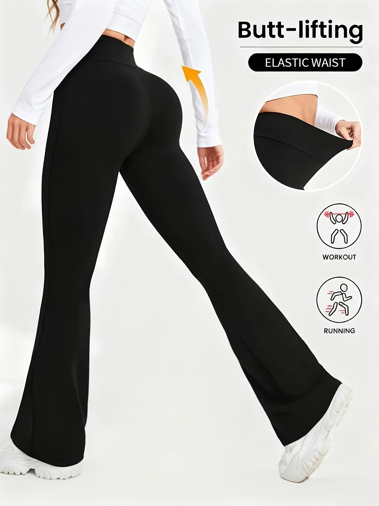 미니멀리스트 하이웨이스트 플레어 팬츠, 부츠컷 와이드 레그, 패셔너블하고 스파이시한 여성용 슬림핏 슬리밍 스포츠 팬츠