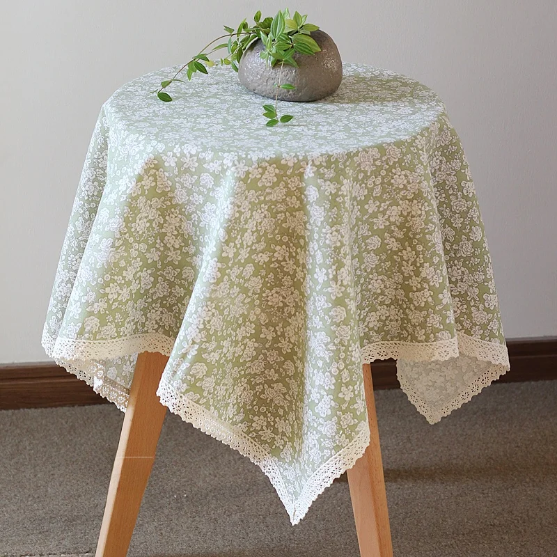 

Artistic Cotton Linen Tablecloth Lace Trim round Table Cover Square Tea Table Mat Bedside Table Cloth Dustproof Cover
