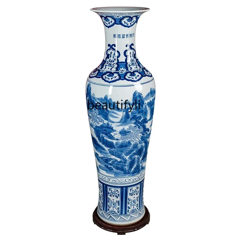 V Jingdezhen Porcelain Hand Painted Floor Large Vase Chinese Living Room TV Cabinet Hotel Decoration Housewarming Ornaments