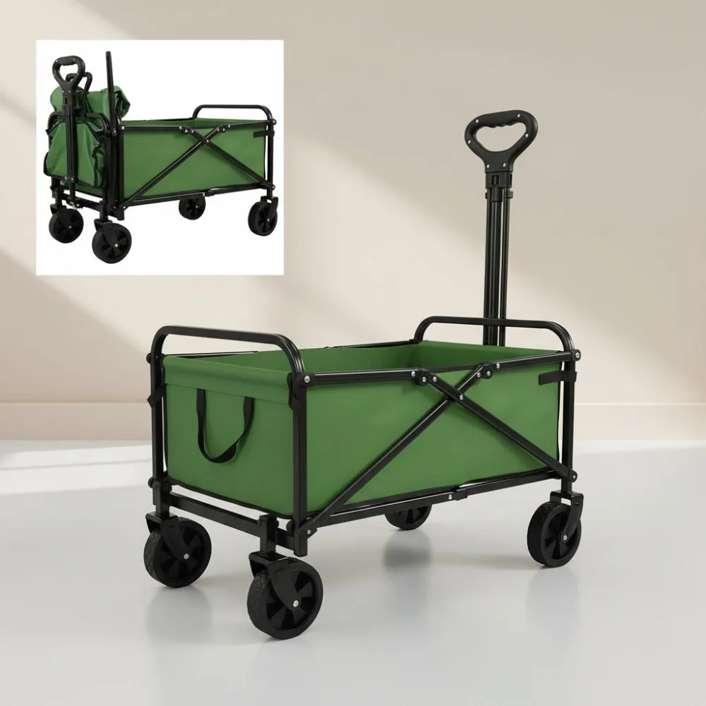 

Heavy Duty Collapsible Wagon Cart, Large Capacity Foldable Utility Cart for Camping Beach Shopping Sports