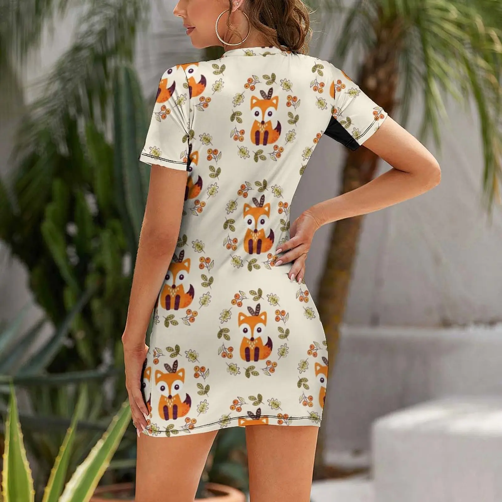 Little Red Fox with Autumn Berries Short Sleeved Dress sexy short dresses daring women's summer dress 2025 Dress