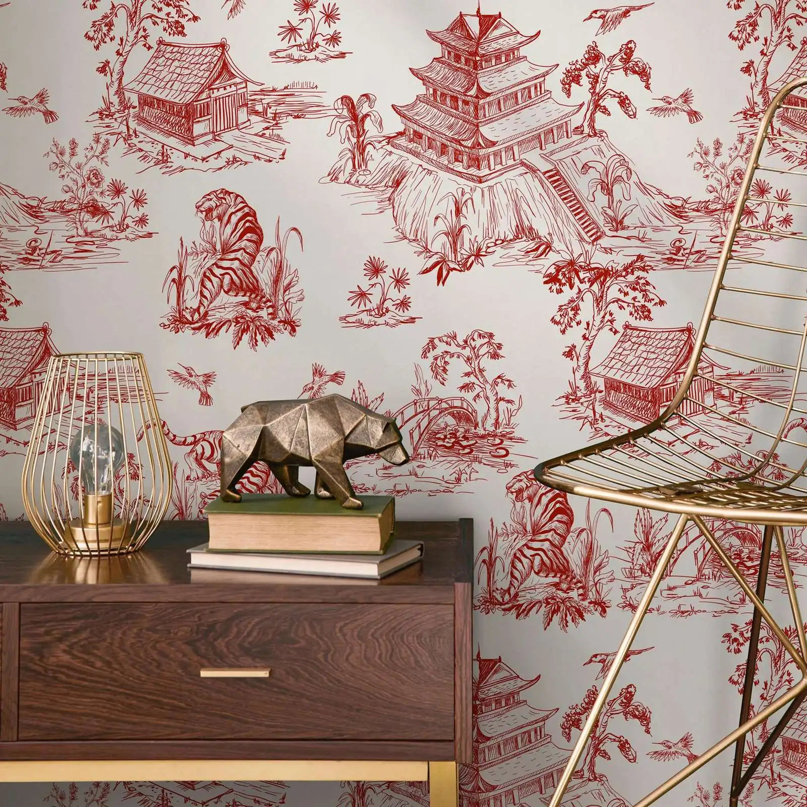 Red Chinese Wallpaper,Tradition Wallpaper / Peel and Stick Wallpaper Options,Mural Paper For Home Decor Wall Art Room Decoration
