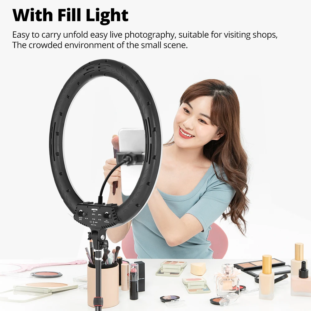 앰비트풀 GM220 사진 조명 스탠드 1/4 나사 링 필 라이트 스탠드 조절식 삼각대 (링 라이트 램프 소프트박스 플래시용)