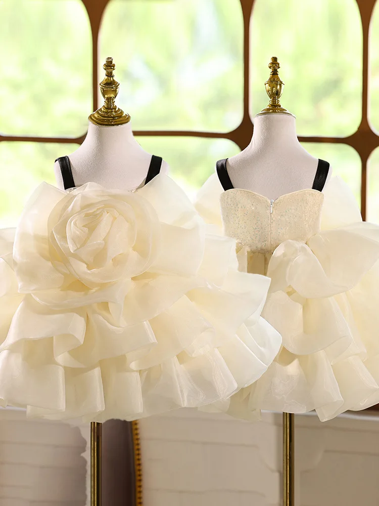 

Новое многослойное праздничное платье с цветочным узором для девочек, пышные детские платья принцессы для девочек, бальное платье с блестками, От 3 до 12 лет