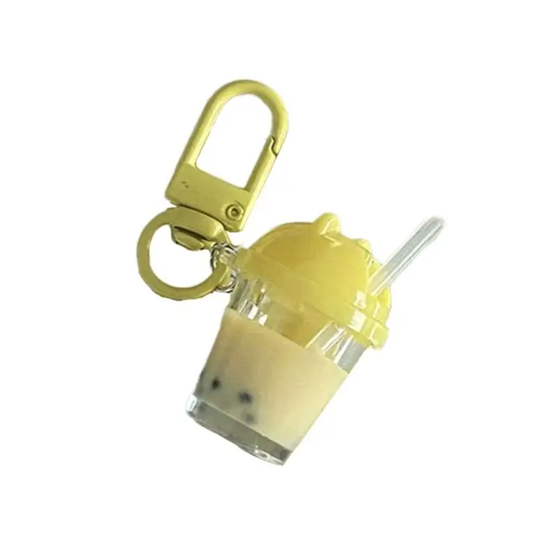31BB Bubble Tea Keychain Pendant Resin Cup Bag Charm with Split Keyring and Spring Clasp for Keys, Small Bags, and Zipper Pull