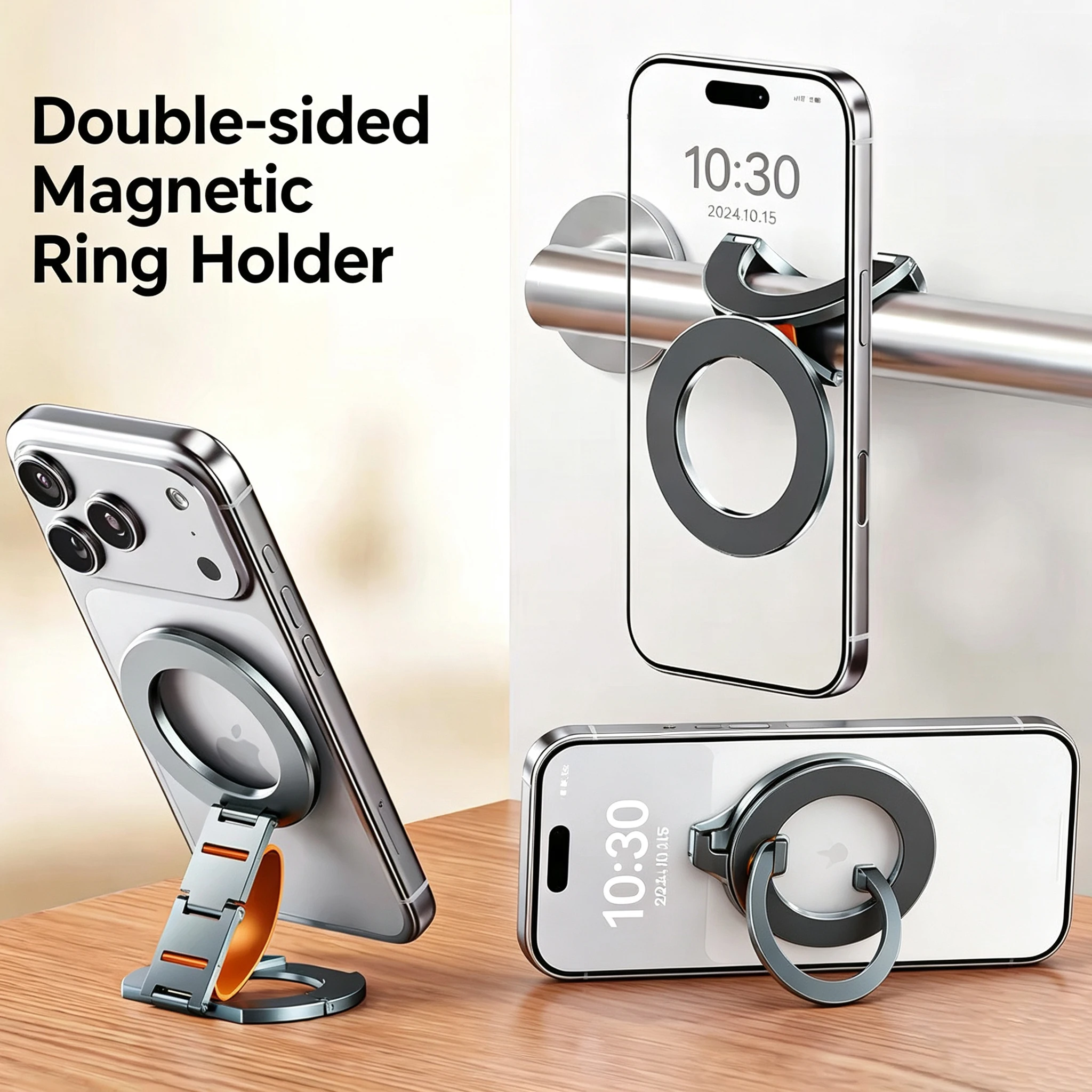For MagSafe Mecha Double-Sided Magnetic Ring Holder For iPhone 17 16 15 14 13 12 Aluminum Alloy Foldable Convenient Phone Holder
