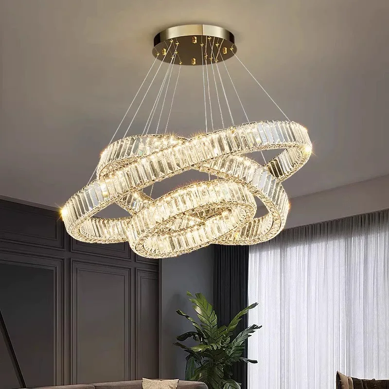 الحديثة لامعة حلقة كريستال LED الثريا الفاخرة السقف شنقا تجهيزات الإضاءة المنزل المعيشة الطعام ديكور غرفة نوم قلادة أضواء