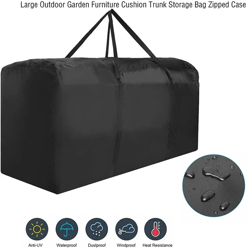 Solid Black Large Waterproof Storage Handbag for Garden Furniture Cushions Outdoor Storage with Handle