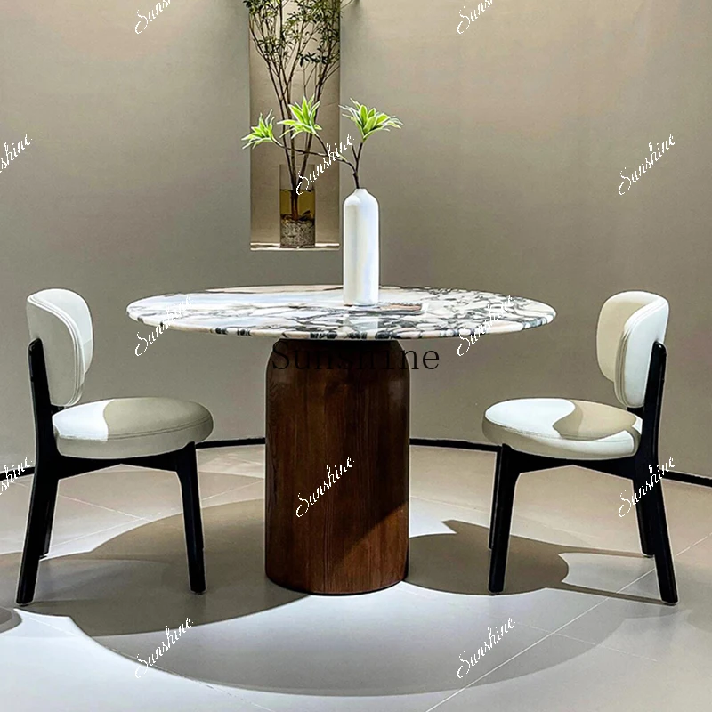 Marble dining table Light luxury high-end luxury stone round dining table with turntable  FT