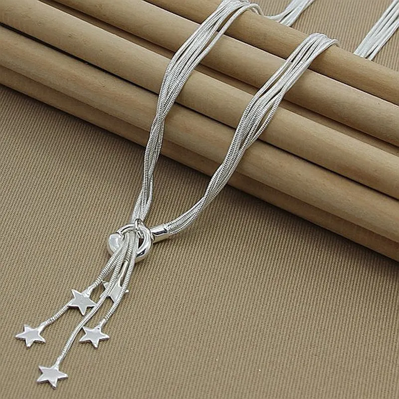 

925 Sterling Silver Five Snake Chain Star Necklace For Women Wedding Engagement Fashion Jewelry