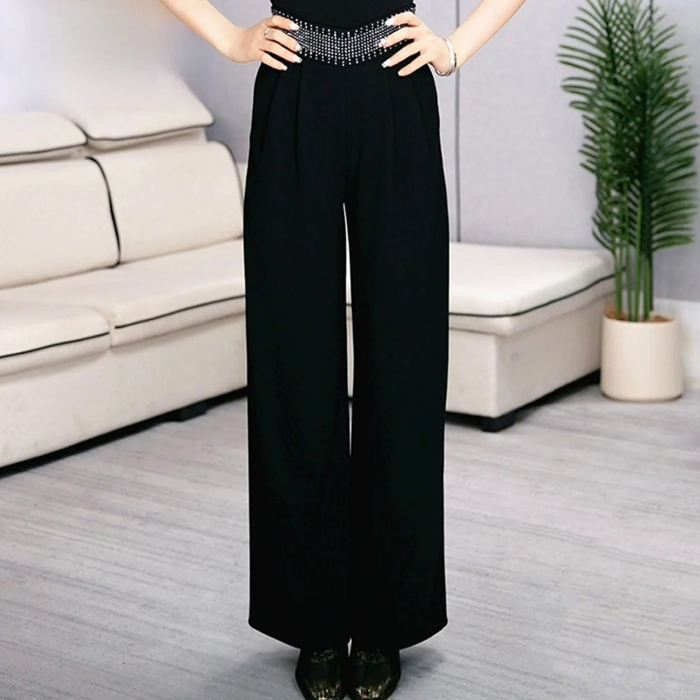modern-dance-outfit-high-waist-shiny-diamond-wide-leg-dance-pants-summer-new-style-adult-women's-modern-dance-training-clothes