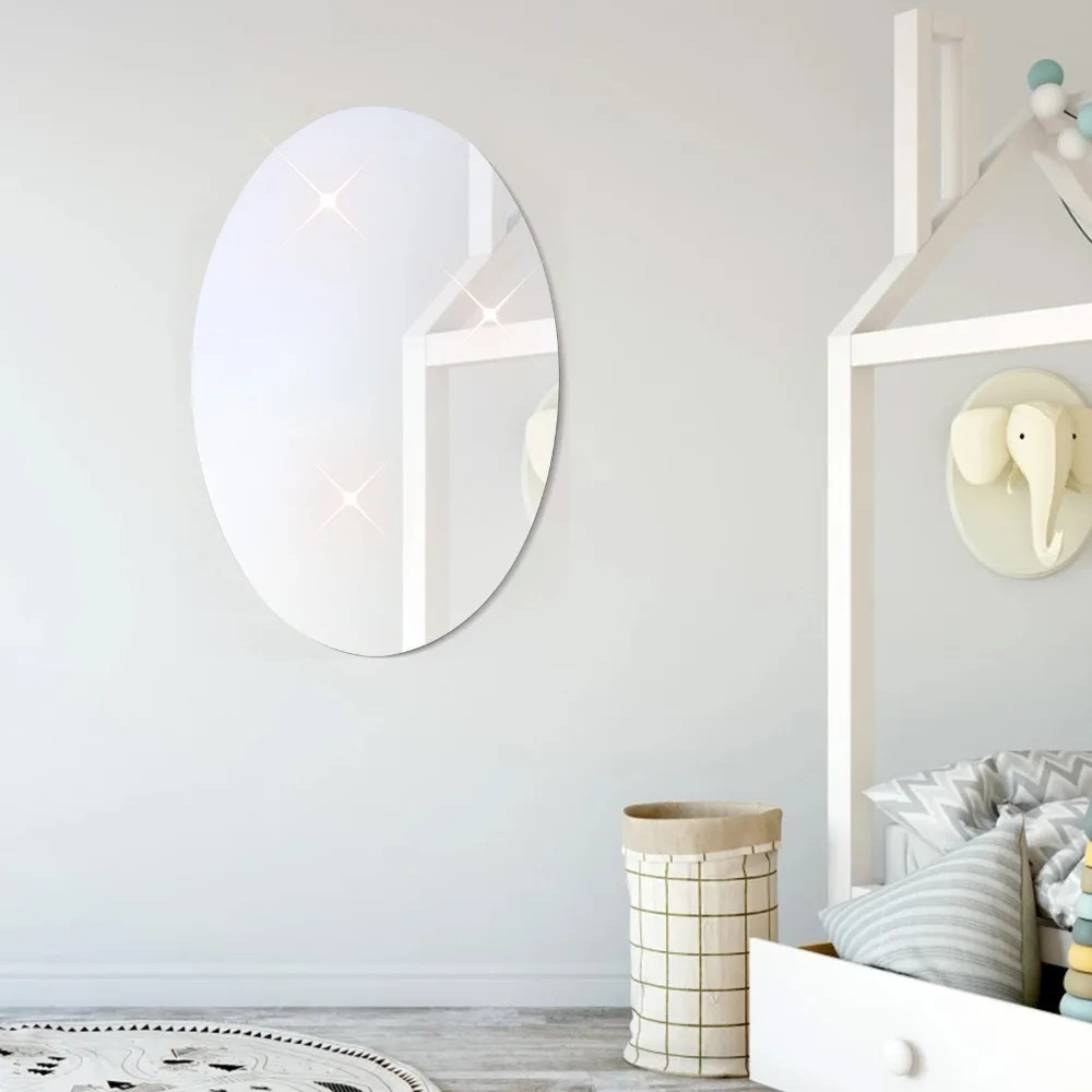 6.69×10.63in Acrylic Wall Mirror slivery Self-Adhesive Self-Adhesive Mirror Stickers Wall-Mounted Lightweight Oval Vanity Mirror