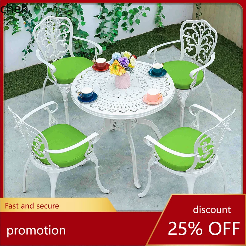 HT Outdoor Table and Chairs Leisure Open-air Garden Courtyard Balcony Simple  Cafe Dining Leisure Cast Aluminum Table and Chairs