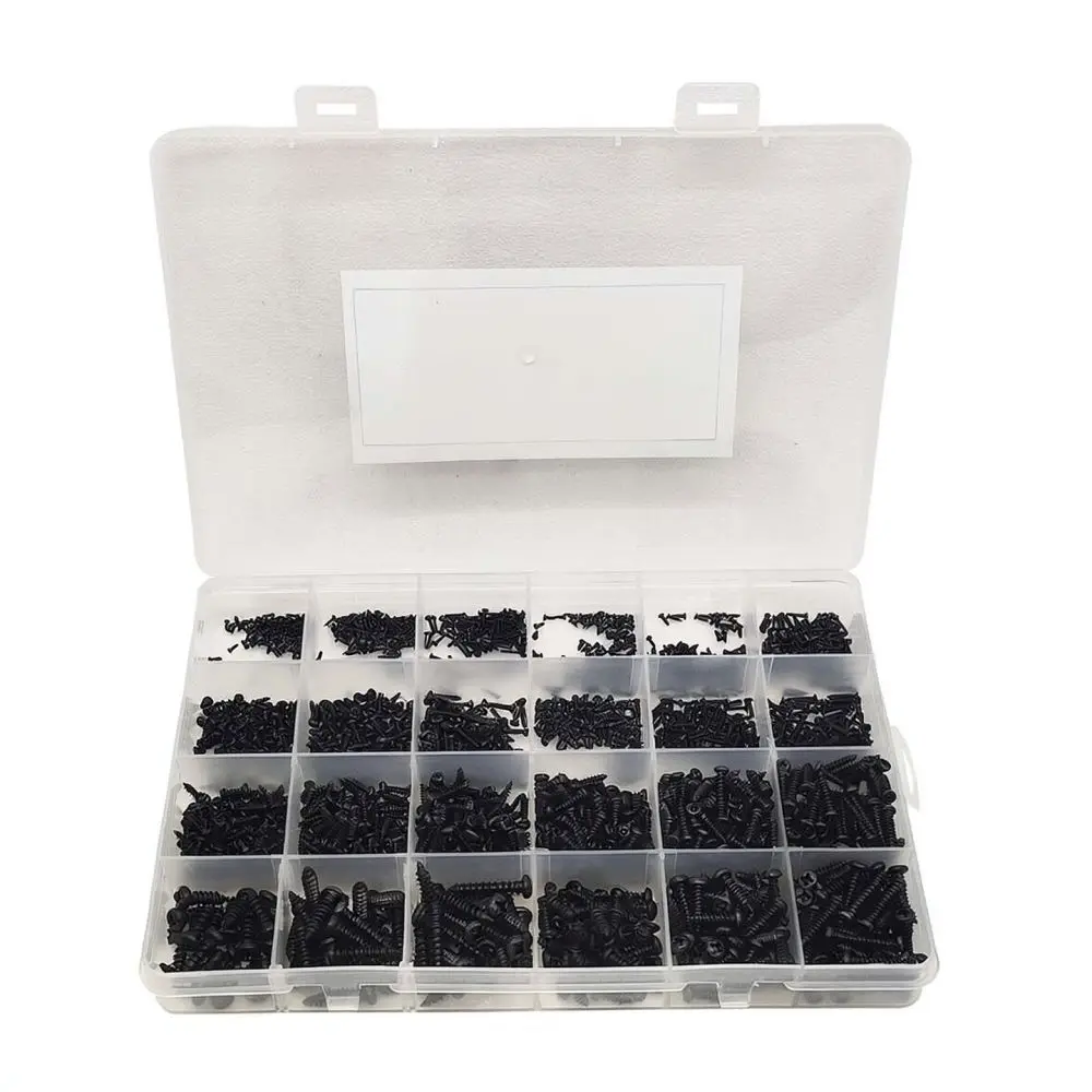 Micro Self Tapping Screws Kit Pan Head Philips Drive Black Carbon Steel Fasteners For Laptop Phone Small Device Assembly