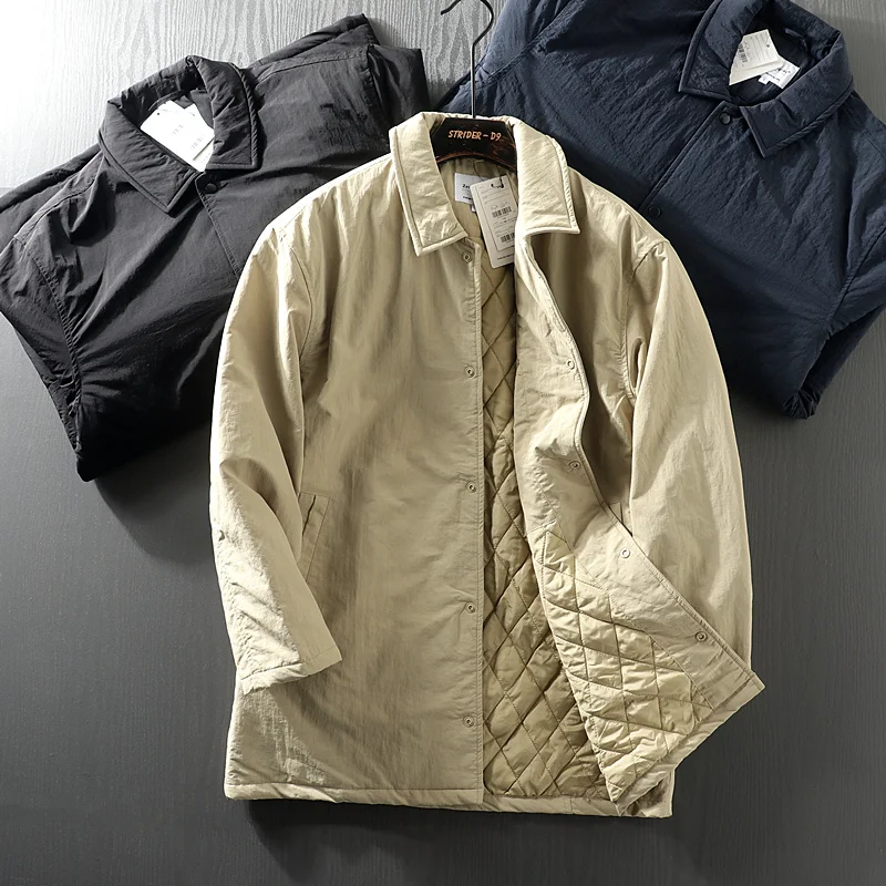 

Men's Autumn Winter Loose Fit Casual Collar Mid-Length Cotton Jaet Harajuku Sle Color Windbreaker Youth Trend