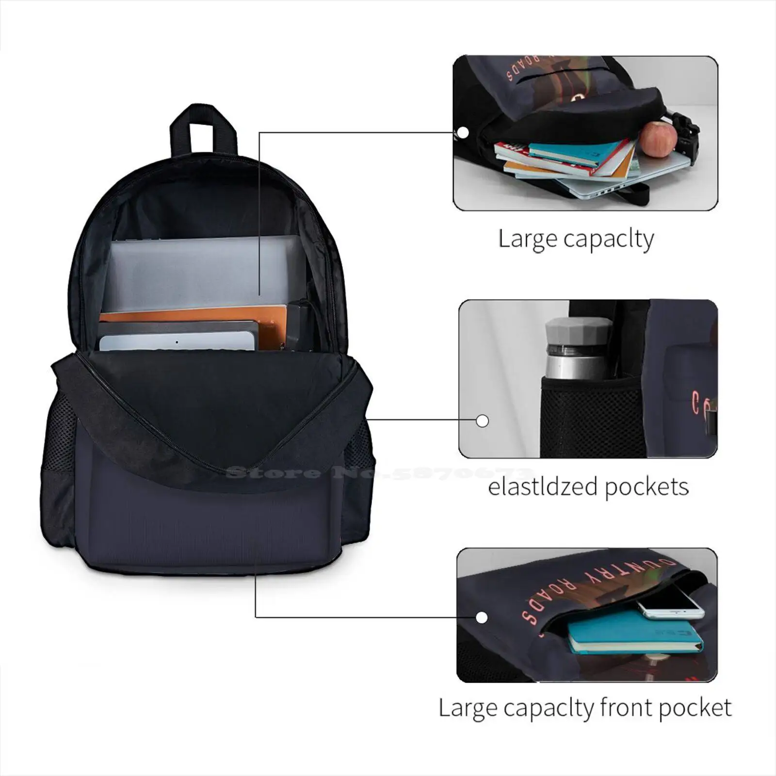 Mothman, Country Roads (But Like He Has A Banjo) Hot Sale Schoolbag Backpack Fashion Bags Mothman John Denver Point Pleasant image 4