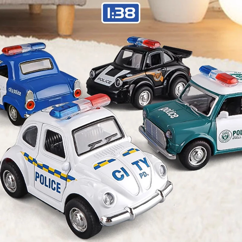 1:38 Simulation Police Cute Alloy Cars Toy Diecasts Vehicles Metal Model Car Decoration Sound Light Toys For Children Gift