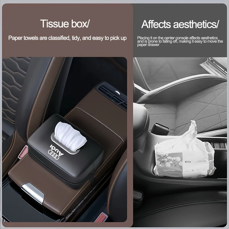 Leather Car Seat Tissue Box Storage Bag Tool For Audi A1 A2 A3 A4 A5 A6 A7 A8 Q1 Q2 Q3 Q4 Q5 Q6 Q7 Q8 TT RS3 S5 B8 Quattro C6 S1