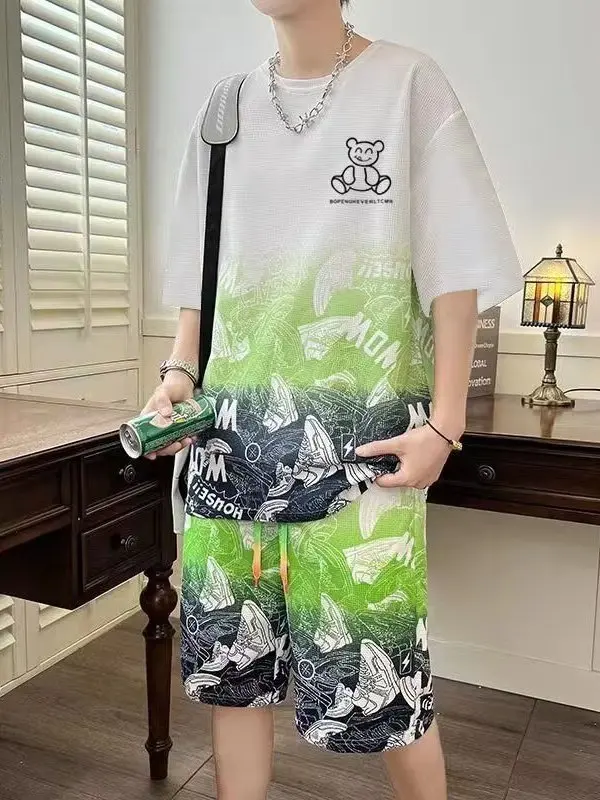 

Teenage Boys Ice Silk ort Sve T-irt And orts Sports Casual Wear Summer Faion Set for Middle And High School Students