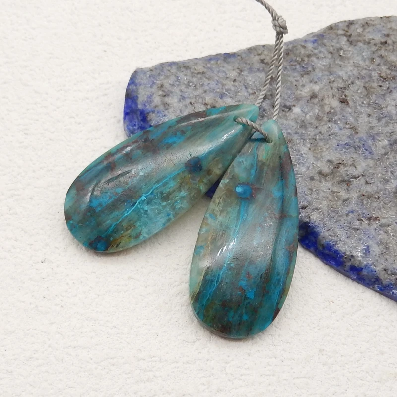 Handmade Natural Stone Chrysocolla Teardrop Water Drop Earring Bead DIY Making Jewelry Finding 35x16x4mm 8g