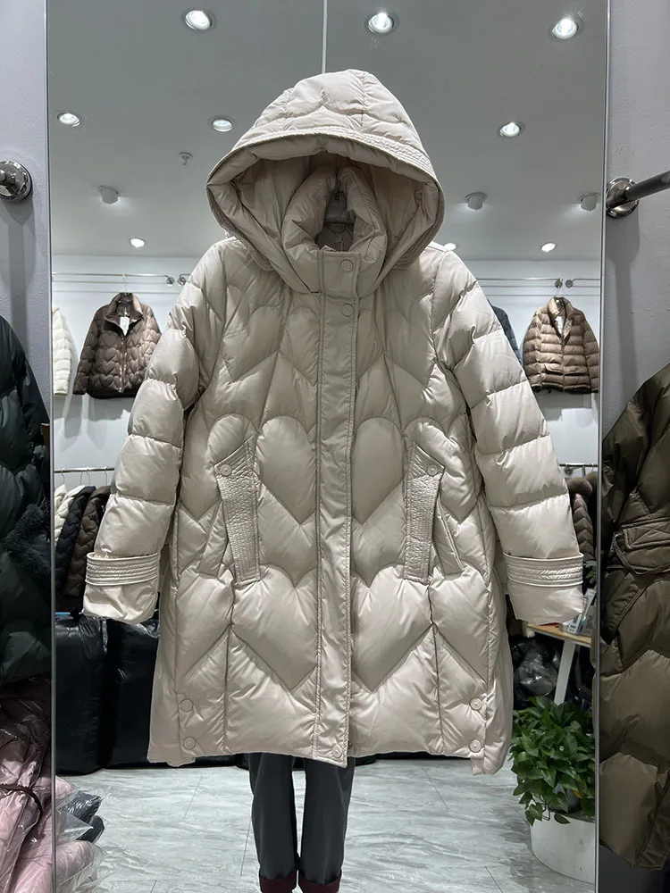 Winter Hooded Long Down Jacket Women\'s Coat Fluffy Windproof Warm 2024 New Thickened White Duck Down Loose Warm Casual Parkas