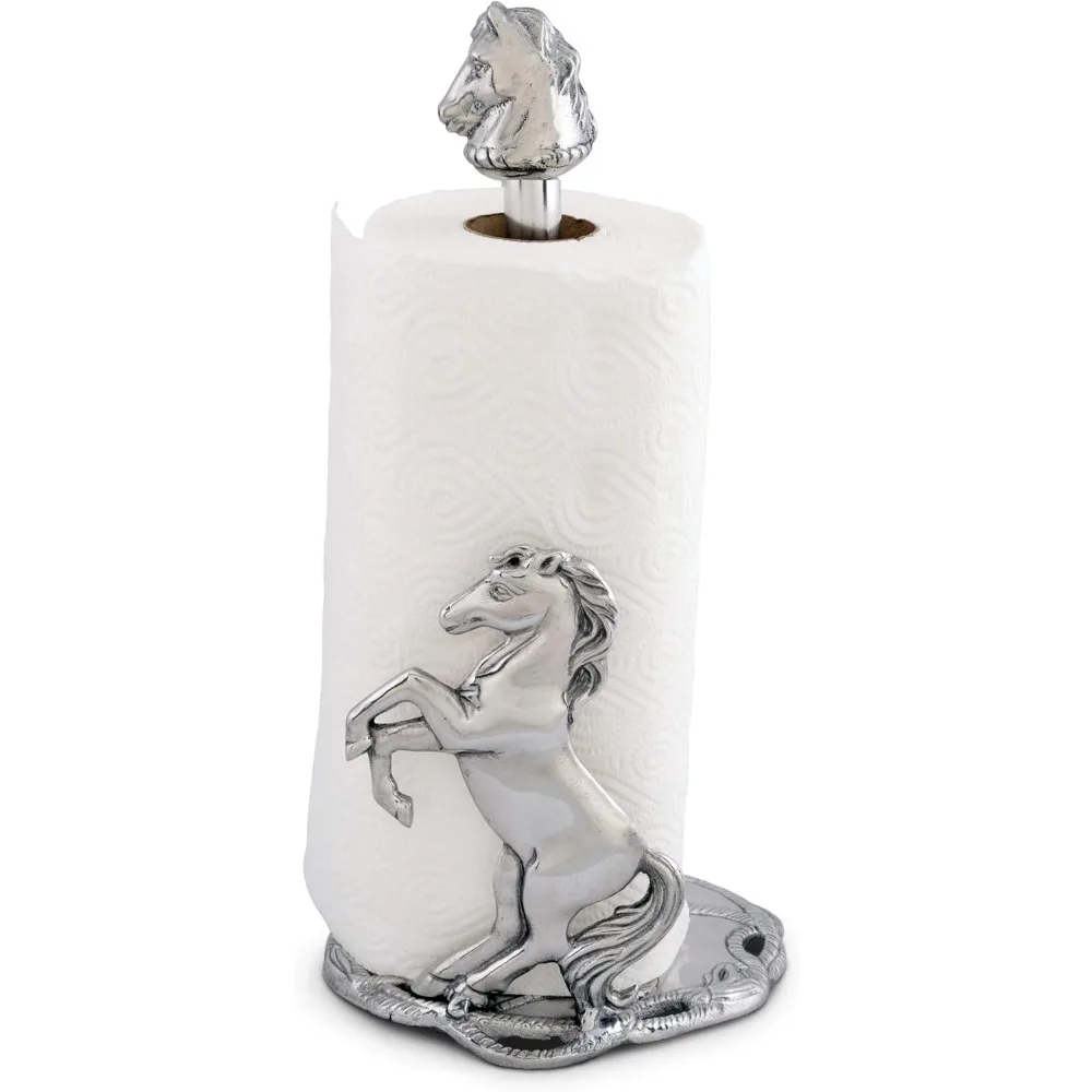 حامل مناشف ورقية مزخرفة بطابع حصان من الألومنيوم، قائم بطول 14.5 بوصة، حامل مناشف معدني مع كلمة مفاتيح بذيل طويل #4