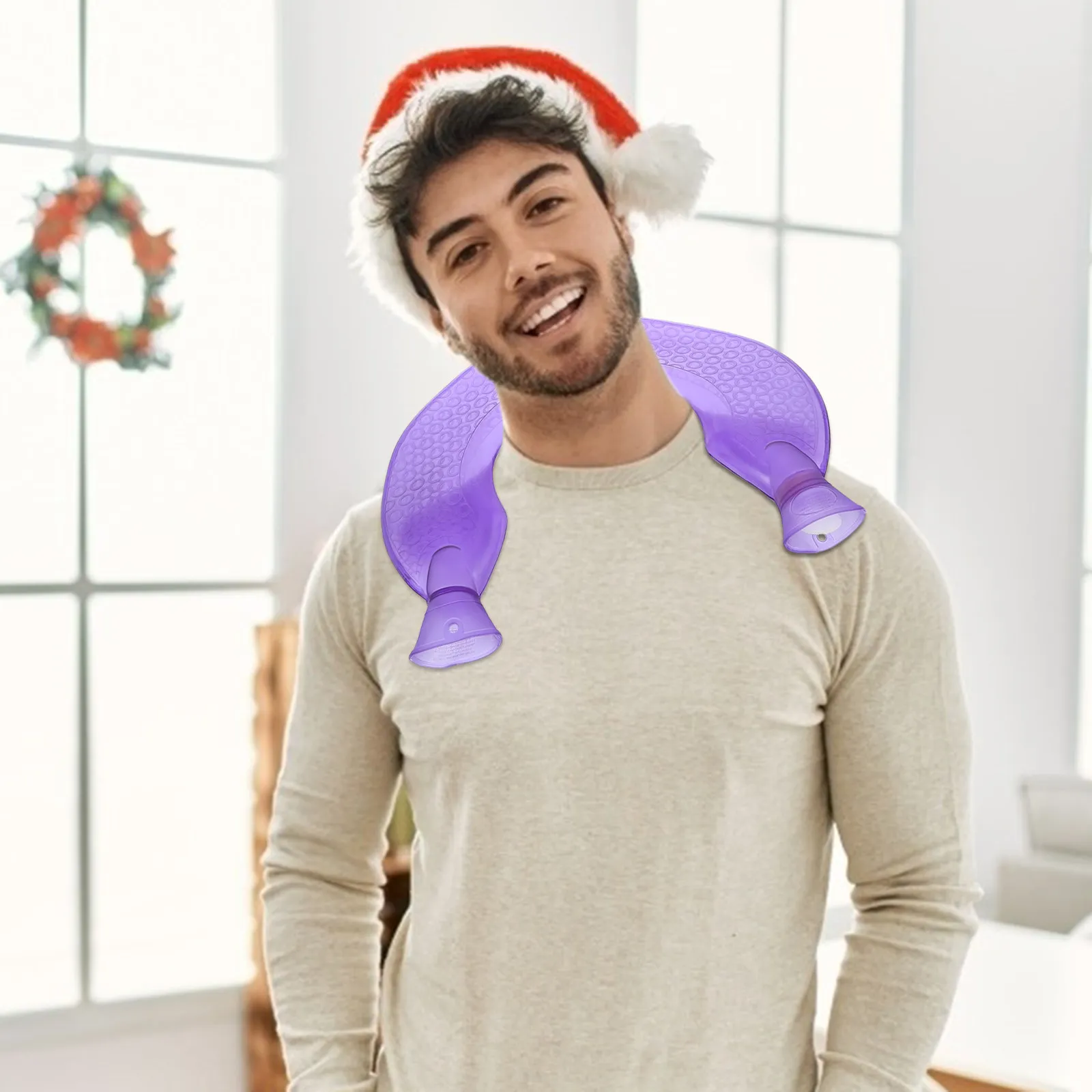 U Shaped Neck Hot Water Bag Violet Rubber Neck Warmer for Shoulder Comfort Relaxation and Reusable Warmth