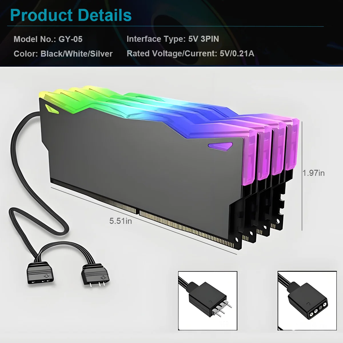 TUMMASTER  PC Memory Heatsink RAM Cooling Vest 5V 3-PIN ARGB for Desktop Computer Memory DDR3 DDR4 DDR5 DDR2