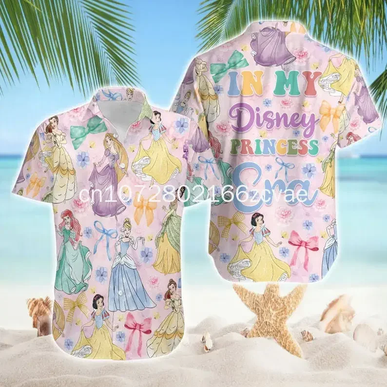 Camisa hawaiana de princesa cenicienta de Disney para hombres, mujeres y niños, camisas de manga corta, camisas hawaianas de princesa de Disney, camisa de playa