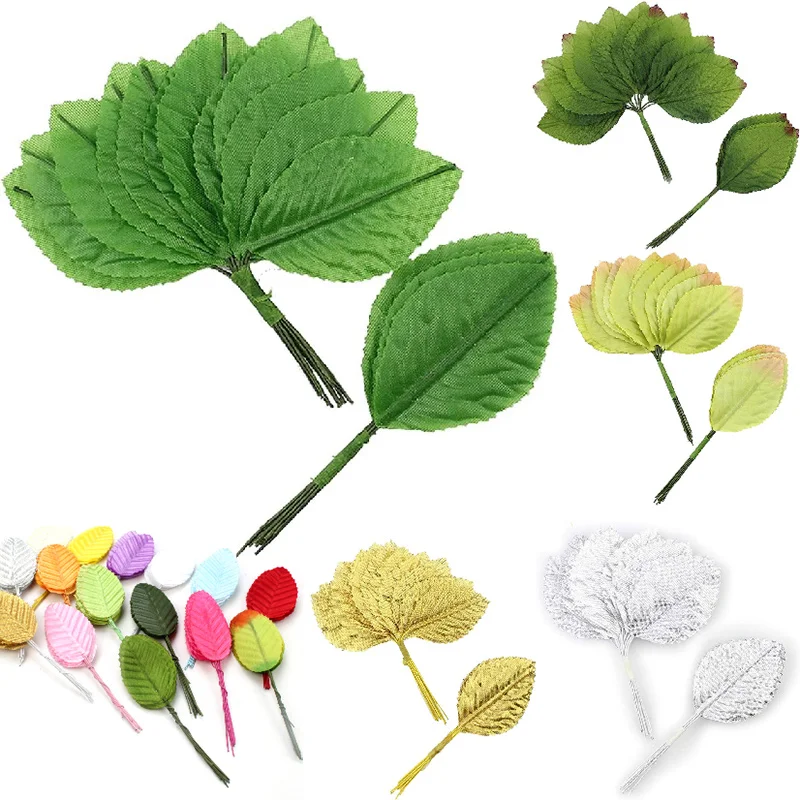 

50Pcs Silk Leaf Green Artificial Leaves Bulk Fake Rose Wire Leaves Fabric Leaves For Bouquet Wreath DIY Craft Scrapbooking Decor