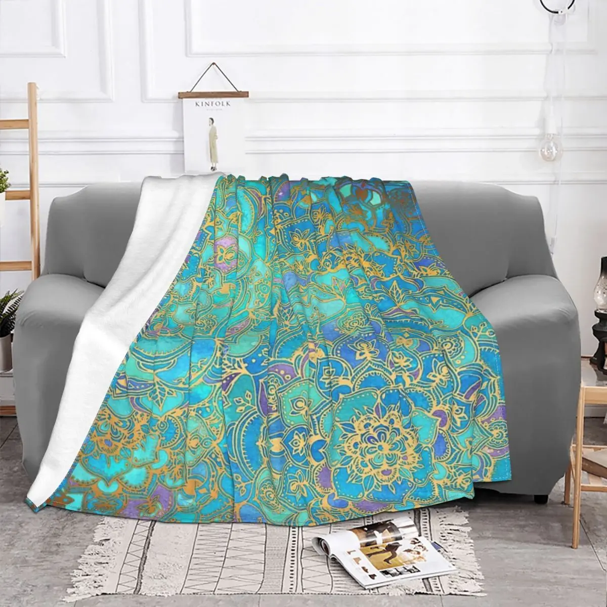 Sapphire & Jade Stained Glass Mandalas Quilt Bed Blankets Blankets & Throws Winter Warm Blanket Throw Blanket