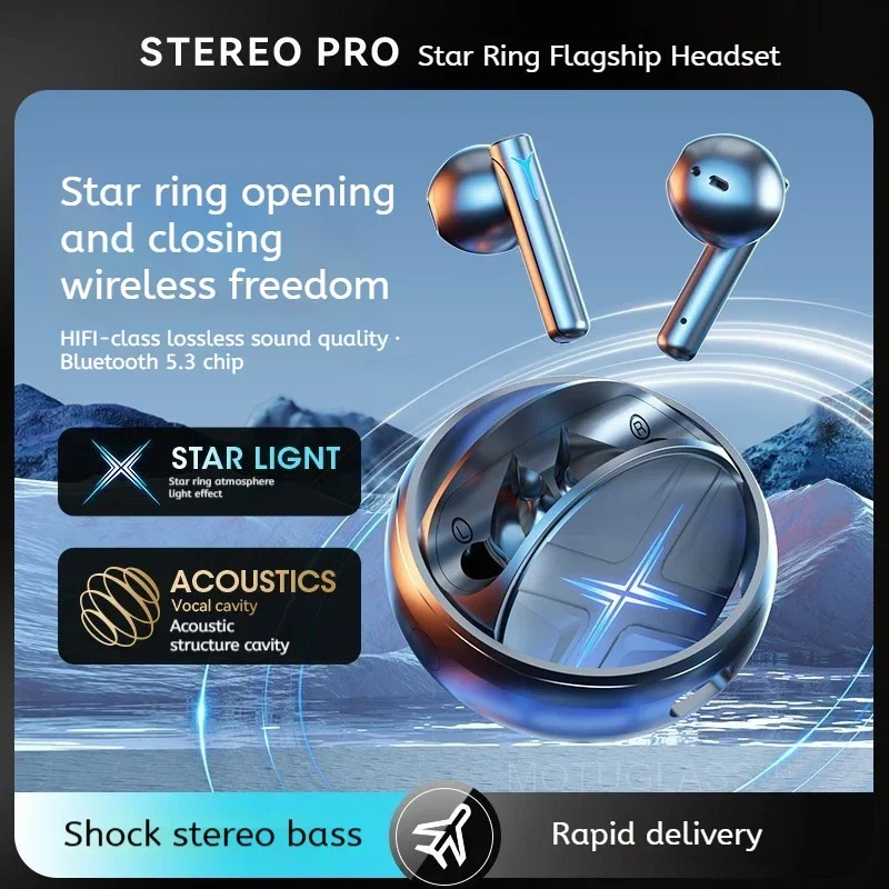 

Bluetooth Headphones Metal Star Ring Wireless Earbuds Noise Cancelling True Wireless Earphones for Gaming Mobile Phones Sports