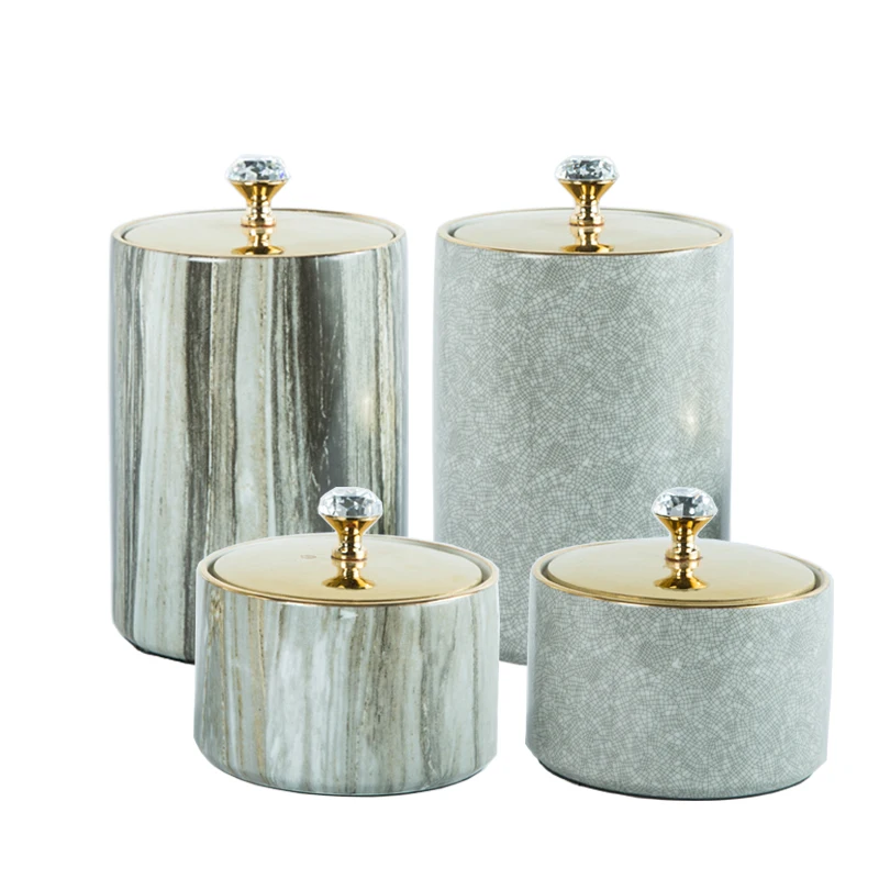 

Modern Light Luxury Creative Gray Marble Ceramic Storage Tank Decoration Crack Cap Can Decoration Home Crafts Home Decoration