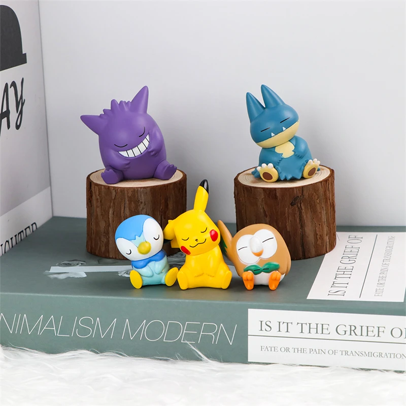 POKEMON Sleep Figure Toys Cute Anime Gengar Snorlax Piplup Rowlet Pichu Jigglypuff Riolu Sleeping Model Figurine Collection Doll