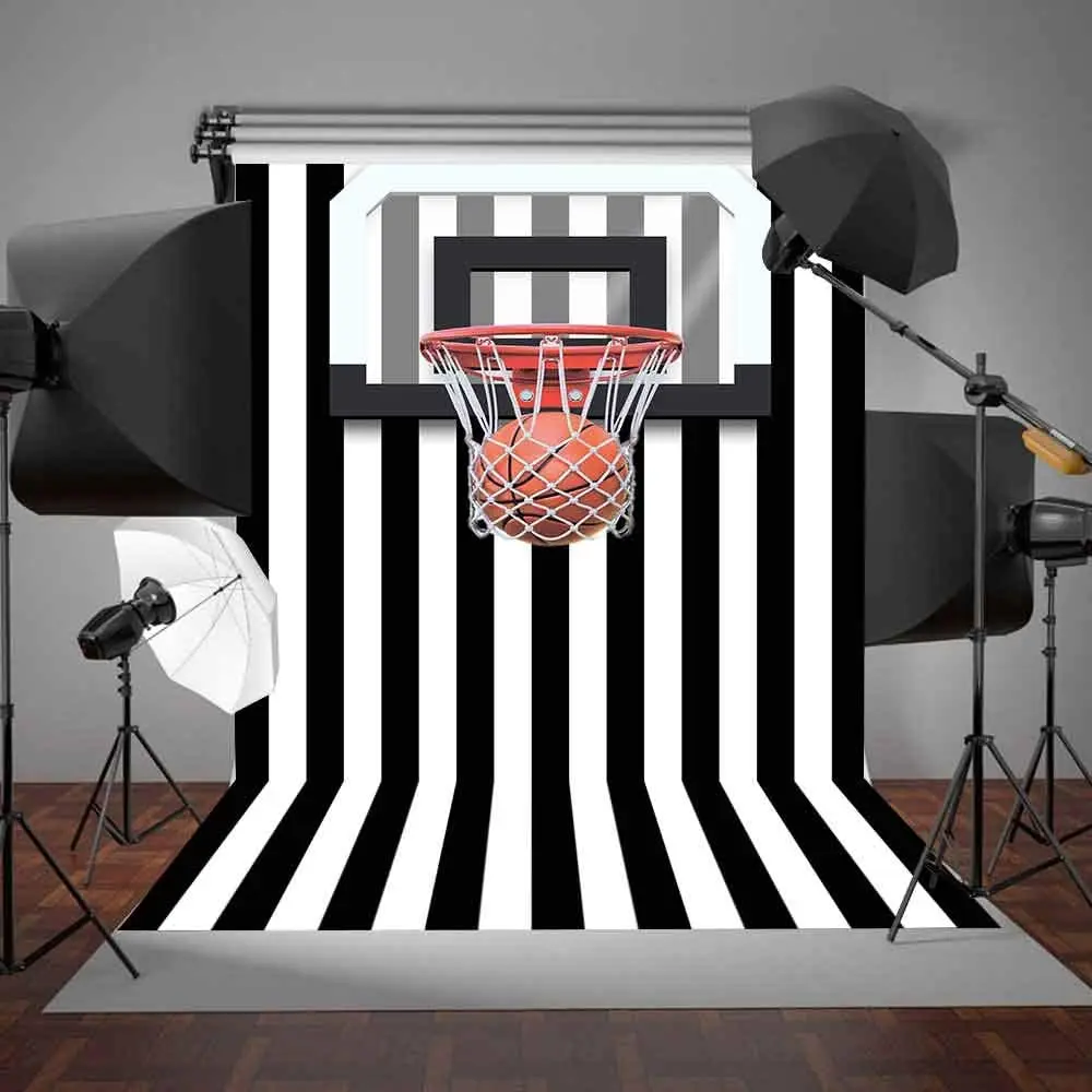 Black And White Stripe Photography Backdrop For Sports NBA Basketball Theme Birthday NBA Party Ideas Decortion Background