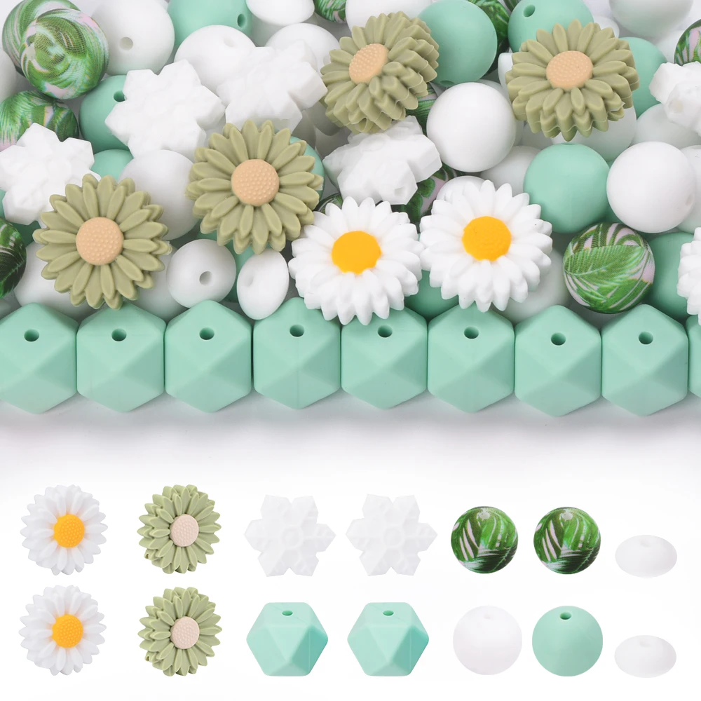 

LOFCA 30Pcs Silicone Sunflower Snowflake mixed set of Beads For to make DIY keychains bracelets necklaces jewelry Accessories