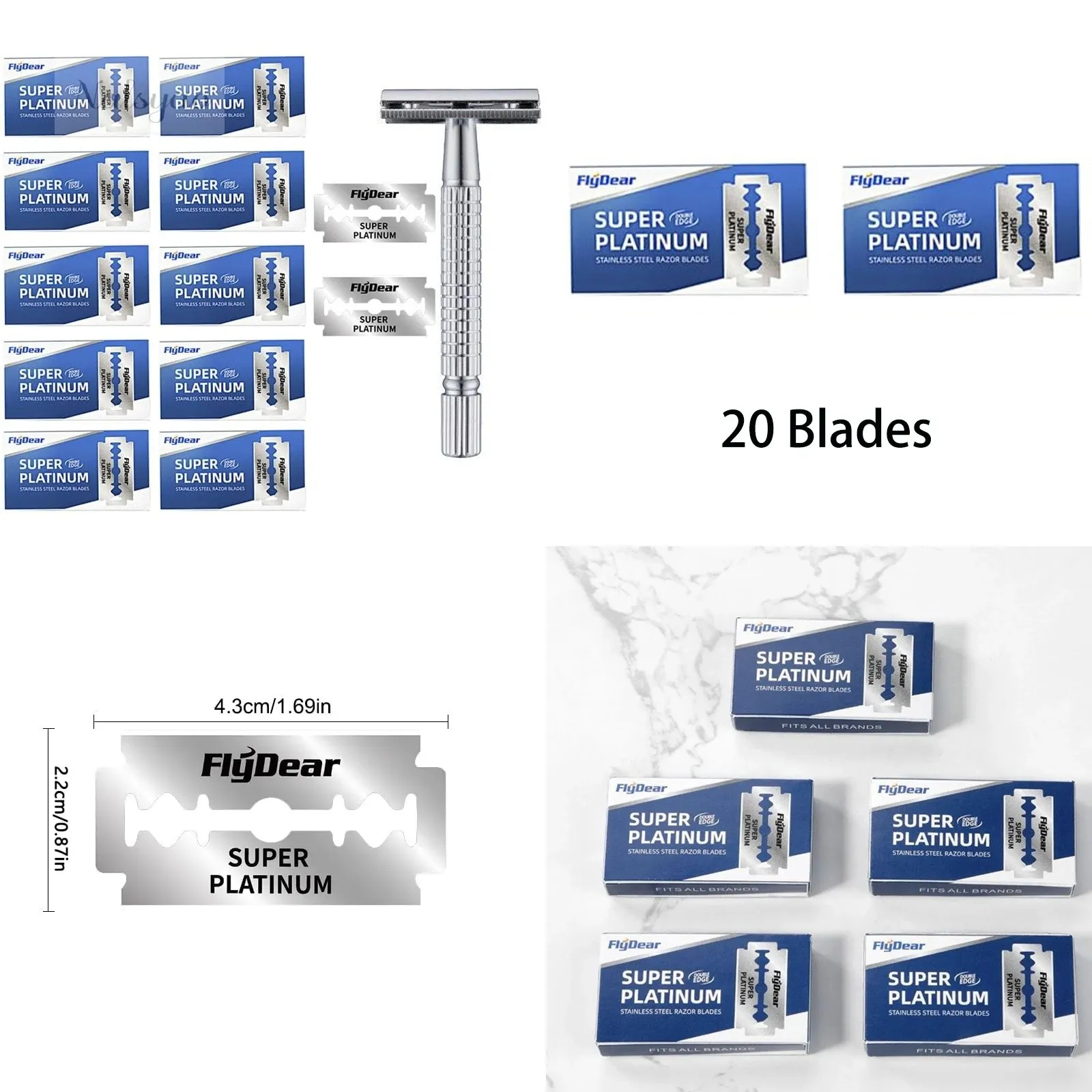 Image of Herren-Rasierhobel-Set aus Edelstahl mit Doppelklinge, klassisches manuelles Rasierset mit Klingen & Bürste, tolles Geschenk für Nassrasur für Papa