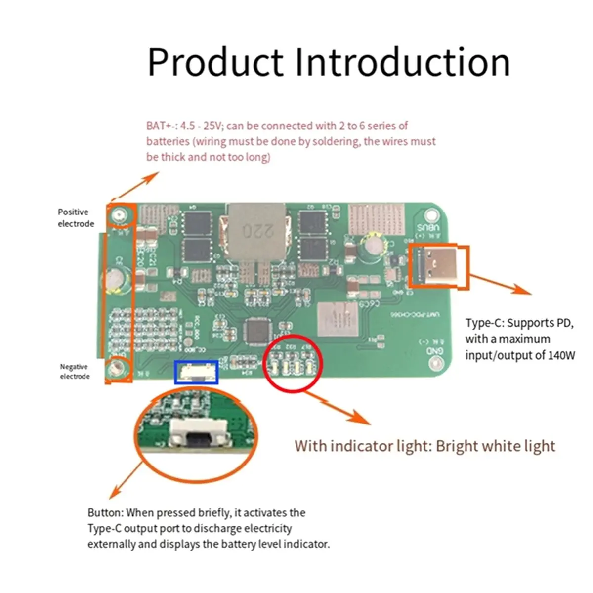 PD140W Bidirectional Fast Charging Module for 2S-6S Lithium Li-Ion & Lifepo4 Batteries Mobile Power Module