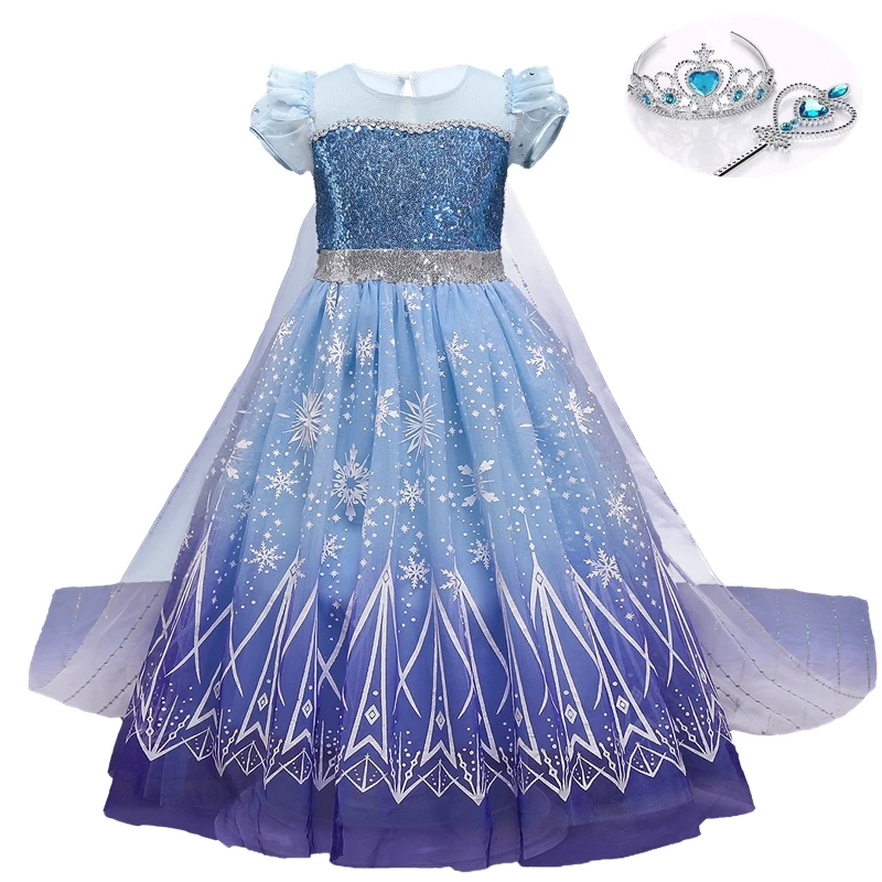 Girls Princess Dress Carnival Birthday Party Fantasty Cosplay Halloween Elsa Costume Party Dress for Kids Blue Clothing 4-10Yrs