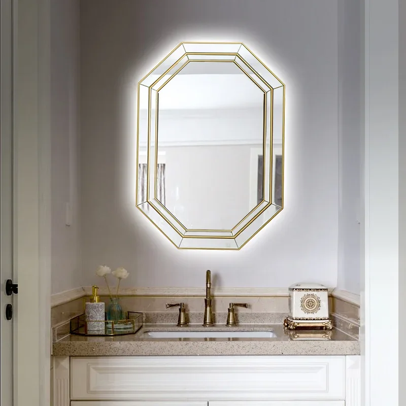 European LED bathroom mirror light luxury luminous cosmetic soft defogging bathroom French square bathroom mirror