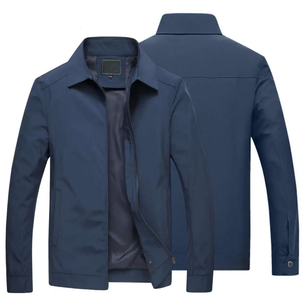 

Classic Men Coat Anti-pilling Simple Casual Slim Fit Solid Color Outerwear Pockets Windproof Male Jacket for Outdoor