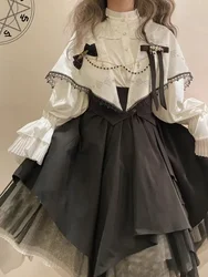 2024 New Retro Japanese Korean Victorian Gothic Lolita Skirts Women Two-piece Set Y2K Vintage Lantern Sleeve Shirt Pleated Skirt