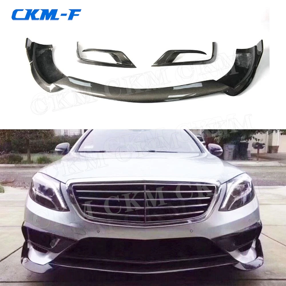 Carbon Fiber Car Front Lip Spoiler FogLamp Eyelid Trims For Mercedes Benz S Class W222 S63 S65 2014-2017 Head Bumper Decoration